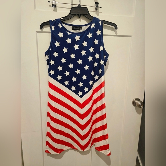 NWOT For G And PL Red White & Blue Stars & Stripes Patriotic Maxi Dress Size L - Picture 1 of 10